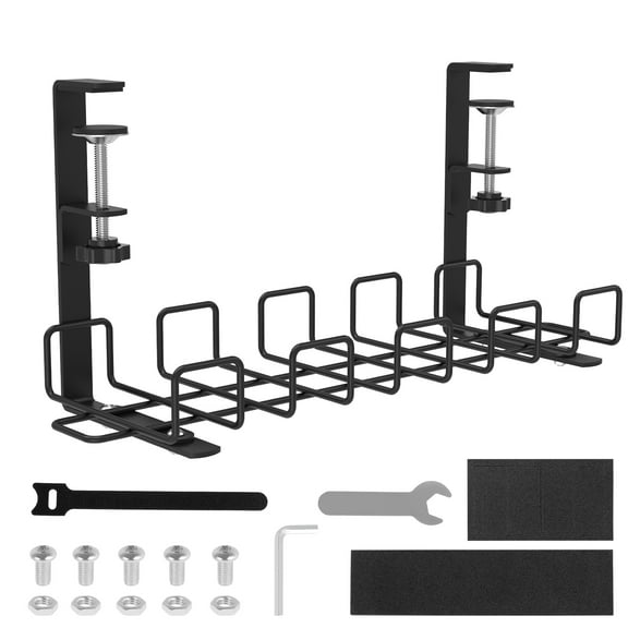 Austok Under Desk Cable Management Tray Carbon Steel Desk Cable Organizer Load Capacity 15kg Desk Cord Organizer No Drill Under Desk Cord Management Tray for Home Office
