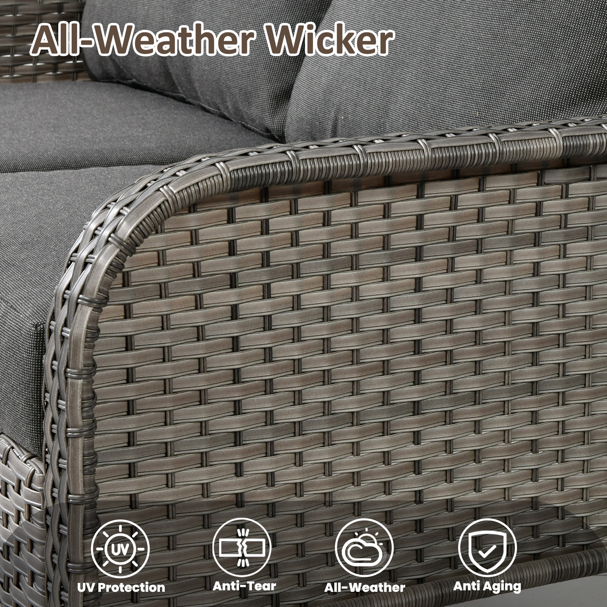 Toject 5 Pieces Outdoor Patio Furniture Set, High Back Conversation Set with Swivel Chairs, All-Weather Wicker Furniture Set for Porch, Balcony (Black)