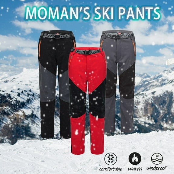 PXLKNZH Women's Outdoor Hiking Pants Waterproof Windproof Fleece Soft Shell Pants Patchwork Snow Pants Winter Warm Ski Pants Black,S