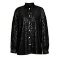thumbnail image 4 of Lindreshi Pj Sets for Woman Women's Summer Solid Color Nightclub Style Sequined Fashion Casual Shirt, 4 of 5