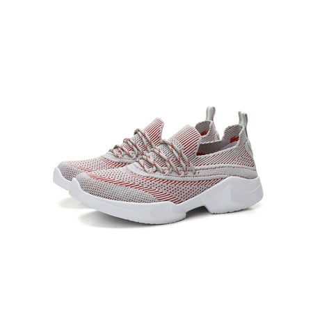 

Tenmix Womens Flats Comfort Casual Shoes Non-Slip Sneakers Slip On Walking Shoe Women Lightweight Mesh Gray Red 7