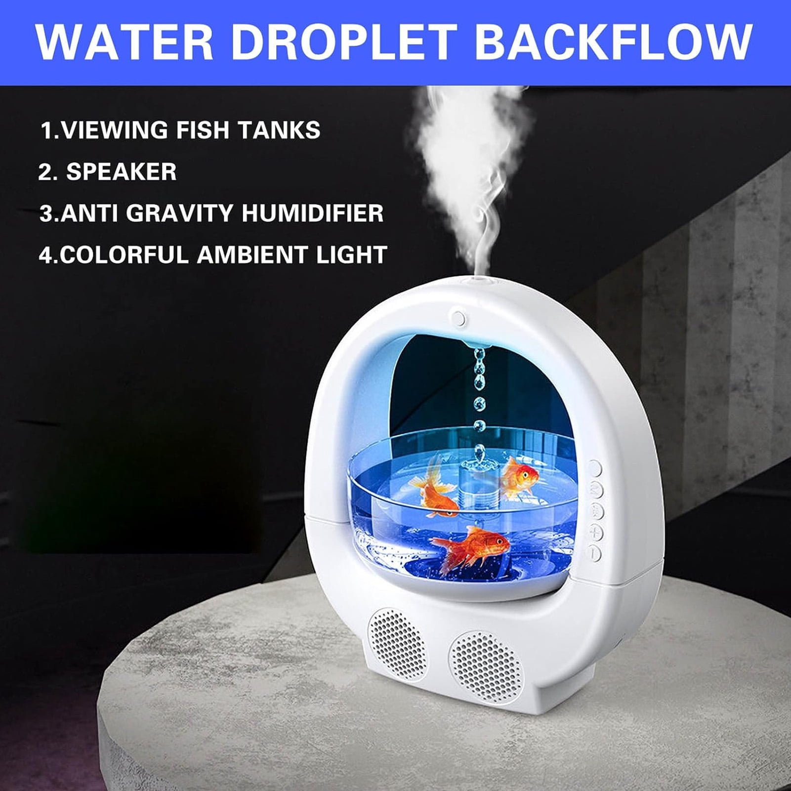 Suodoka Anti Gravity Humidifier Cool Mist Desktop Water Drop Air Humidifier with White Noise 700ml / 23.7 fl oz for Bedroom Office 10.1 x 9.1 inches