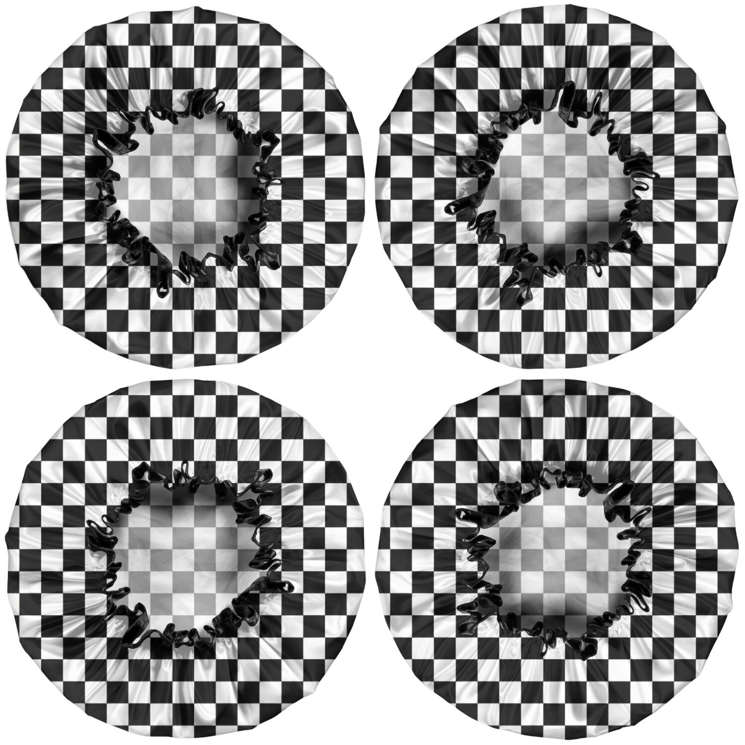 Shower Caps,Black White Checkered Pattern Waterproof Shower Cap for Women 4 Pieces,Double Reusable Hair Cover for Shower PEVA Elastic Stretch Hem
