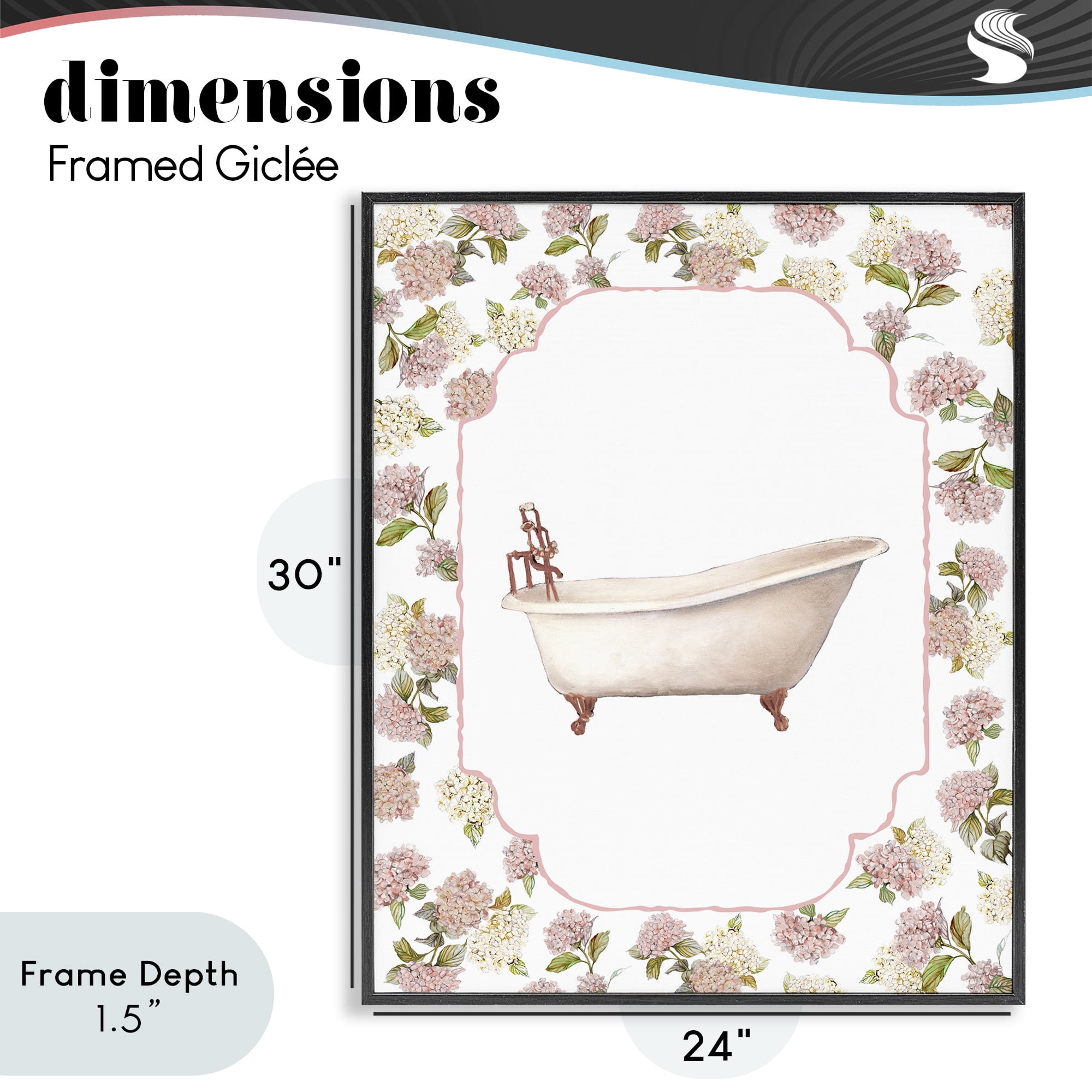Stupell Industries Elegant Hydrangeas Bathtub Black Framed Giclee Art, design by Carol Robinson