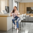 thumbnail image 5 of Hommpa Bar Stools Set of 3 with Back & Footrest 26" Counter Height Barstools Boucle Bar Chairs Modern Pub Chairs White Plush for Kitchen Island Bistro Coffee Shop Mid Back, 5 of 12