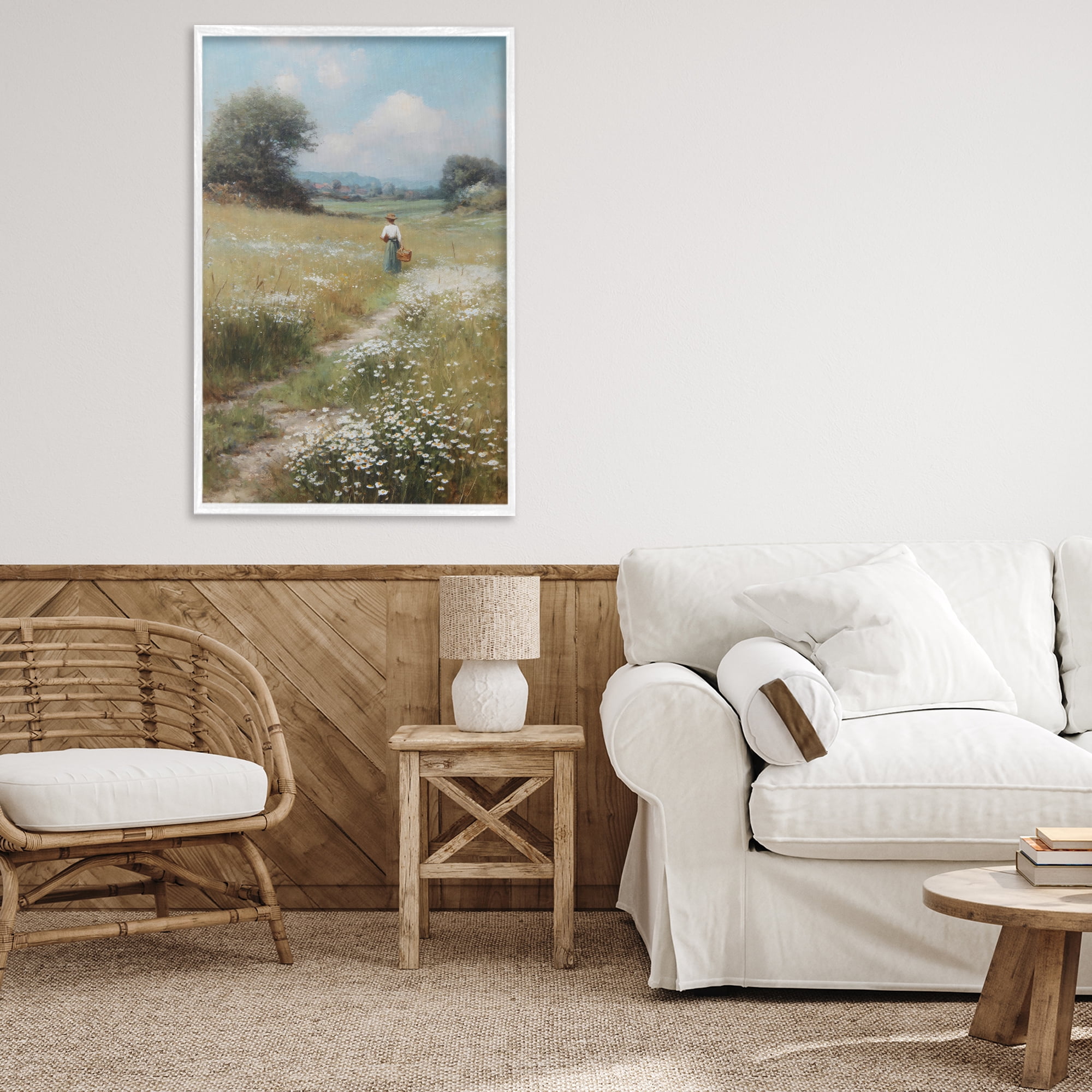 Stupell Industries Flower Gazing in Summer Meadow White Framed Giclee Art, design by Petal Prints Design