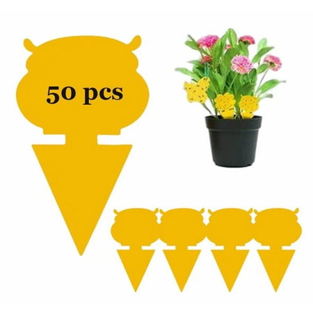 50 Pack Yellow Sticky Traps for Indoor Outdoor House Plant Flying Insect Catcher Like Fungus Gnats  Whiteflies  Aphids  Thrips  Other Flying Plant Insects(Pet dog)