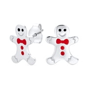 Bling Jewelry Womens Christmas Holiday Whimsical Gingerbread-Man Stud Earrings Sterling Silver