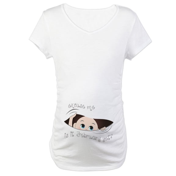 CafePress - Funny Peeking Baby February Maternity T Shirt - Cotton Maternity T-shirt, Cute & Funny Pregnancy Tee