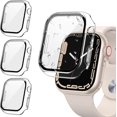 thumbnail image 1 of 3 fundas de 45 mm para Apple Watch Series 7, funda protectora de pantalla de cuerpo completo, funda protectora de PC rígida de vidrio templado a prueba de golpes para mujeres y hombres, 1 of 5