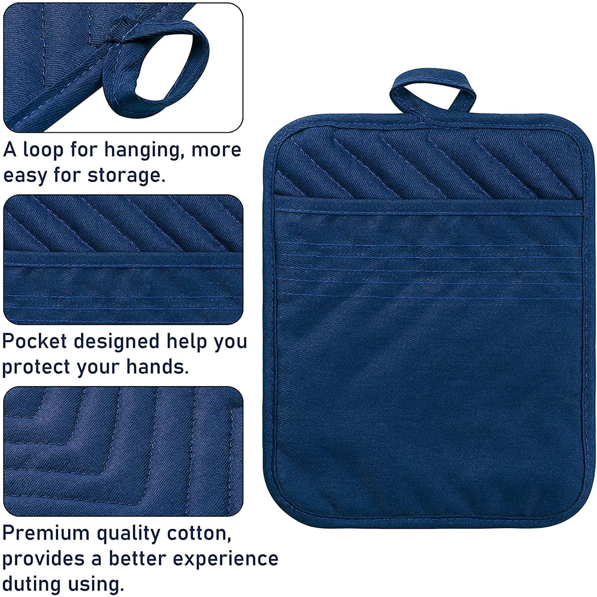 5Pack Cotton Hot Potholders, Kitchen Heat Resistant Mats for Baking and Cooking