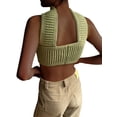 thumbnail image 3 of Haut Tube Tricoté à Col Halter pour Femmes Été Sans Manches Crop Top Ajusté Dos Nu, 3 of 6