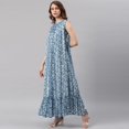 thumbnail image 4 of Janasya Round Neck Sleeveless Floral Blue Poly Georgette Western Dress For Women,Summer Dress/Summer Wear, 4 of 7