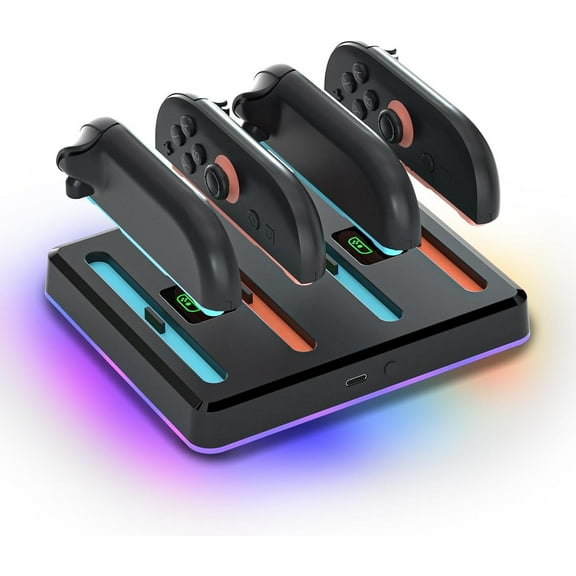 Controller Charging Dock Station for Switch 2 Joy Con, Fast Charging Handle Charger Base with RGB Lighting, Magnetic Secure Fit, Wall-Mountable Switch 2 Controller Charging Station