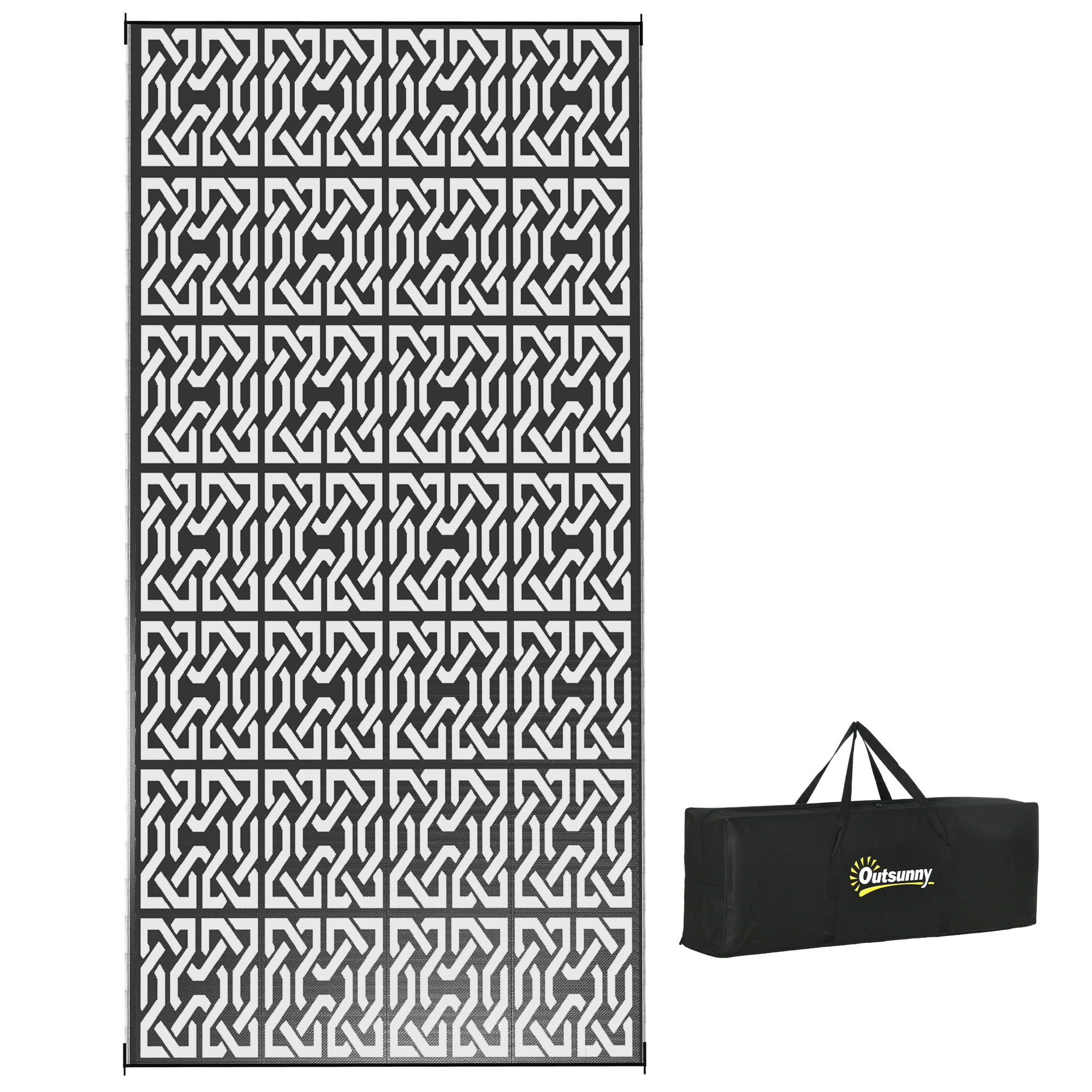 Outsunny Black and White Chain Loop Buckle Chain Outdoor Rug, 9' x 12', Waterproof