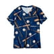 thumbnail image 3 of Gibobby Camisas mexicanas con cuello en V para mujer Camiseta suelta informal con cuello en V para mujer, blusa manga corta con estampado(Azul,CH), 3 of 4