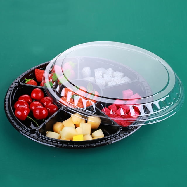 Bandeja para servir dividida con tapa, bandejas de plástico para frutas, para Buffet de fiesta, 10 Uds.