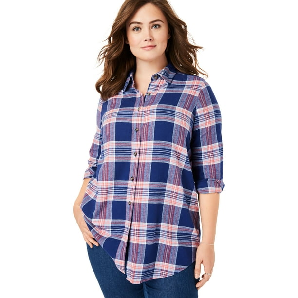 Woman Within - Woman Within Plus Size Classic Flannel Shirt - Walmart ...