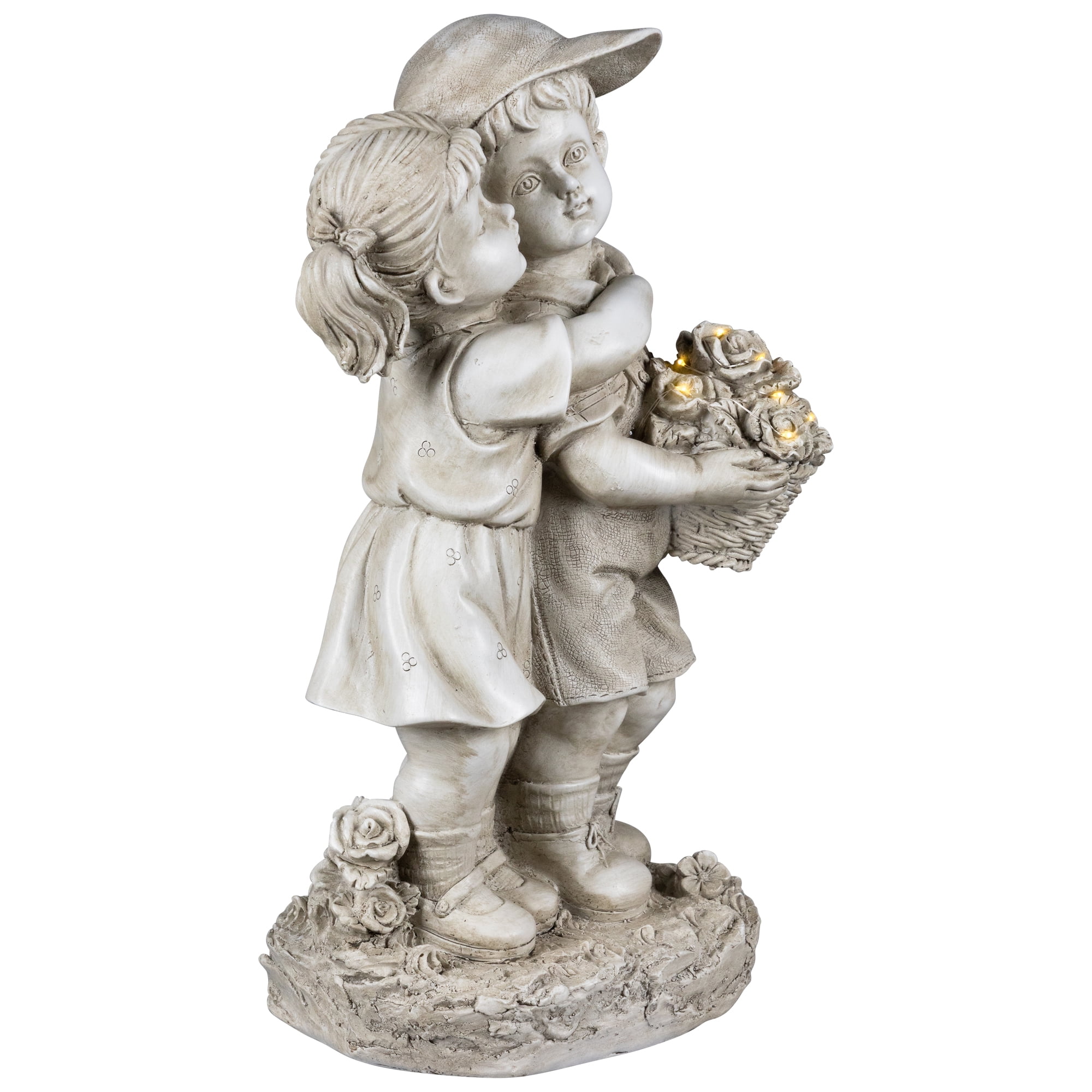 Northlight Solar Lighted Hugging Girl and Boy Outdoor Garden Statue - 16"