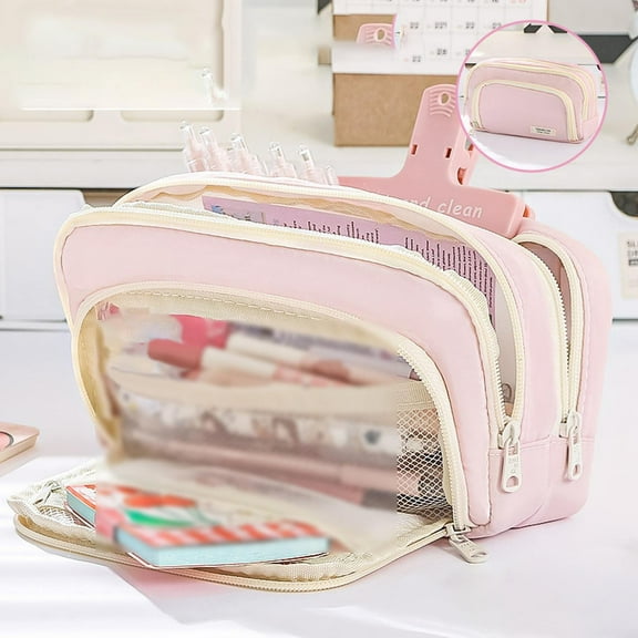 Craft Supplies,Big Capacity Pencil Case 3 Compartments Large Pencil Pouch Pen Bag Pencil Box Holder Organizer Simple Storage Aesthetic Stationery Cosmetics For Adults Men Women