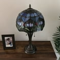 thumbnail image 4 of Tiffany Table Lamp Blue Purple Stained Glass Tulips LED Bulbs Included Vintage For Living Room Bedroom Bedside 12"W*12"D*22"H, 4 of 6
