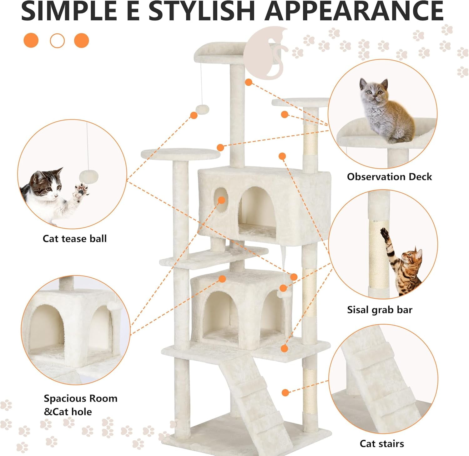 CL.HPAHKL 81 in Cat Tree Tower, Multi-Level Cat Condo Furniture with Scratch Post & Funny Toys for Kittens Pet House Play, Beige