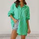 thumbnail image 1 of Camiseta De Gran Tamaño Camisa casual a cuadros para mujer Colorblock Camisa mezclada de algodón Blusas Traje de vacaciones Ygjytge Verde Xl para Mujer, 1 of 6