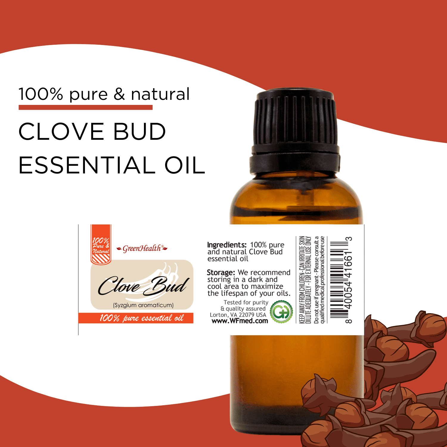 Clove Bud Essential Oil - 128 fl oz (1 Gallon) Plastic Bottle w/ Cap - 100% Pure Essential Oil by GreenHealth