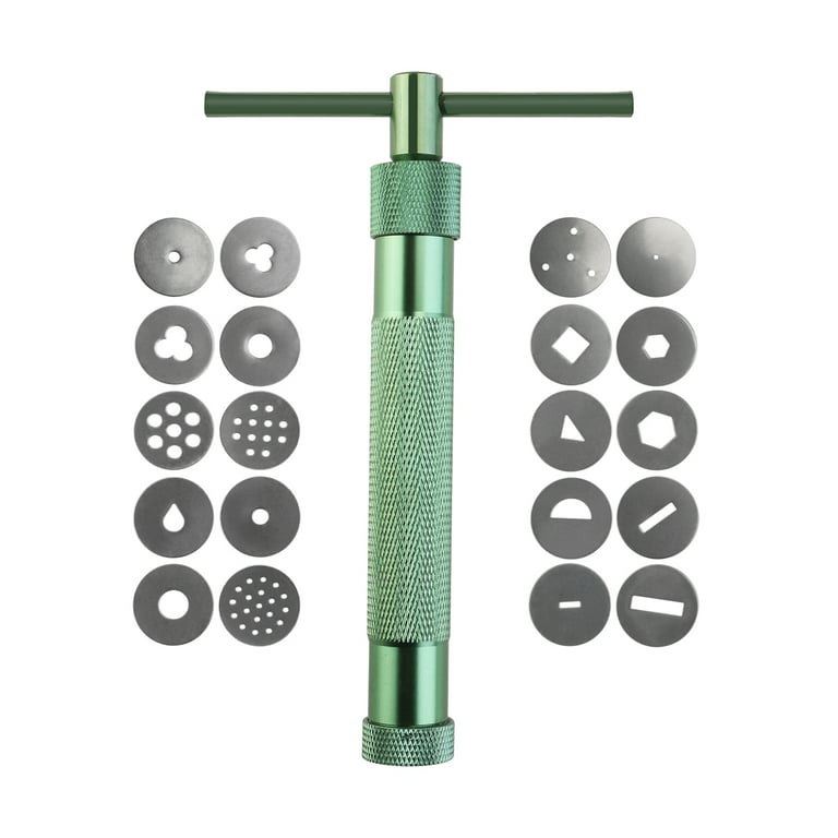 PIXNOR Portable Polymer Clay Gun Extruder Sculpey Sculpting Tool with 20  Interchangeable Discs (Green) 