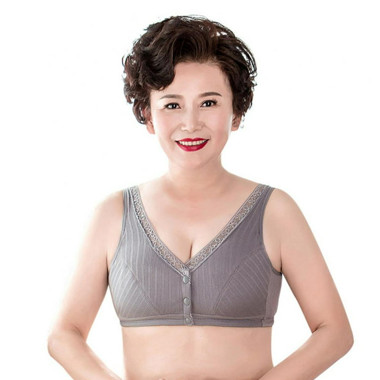 Plus Size Breathable Bra for Middle Age Women Lightly Padded Wire Free Bra  Lace Cotton Bralette