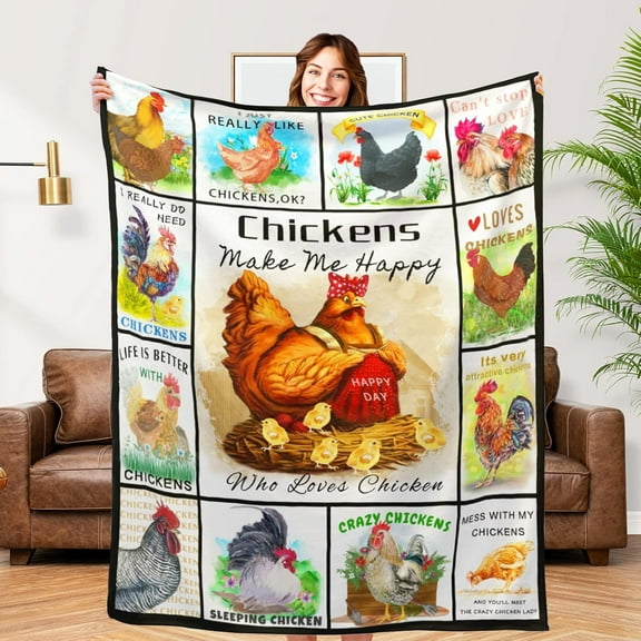 Kuscheln Cute Chicken Blanket, Soft Fuzzy Flannel Plush Chicken Gifts, Throw Blanket for Couch Sofa Bed Decor, Funny Rooster Blankets for Women Men 50"x60"