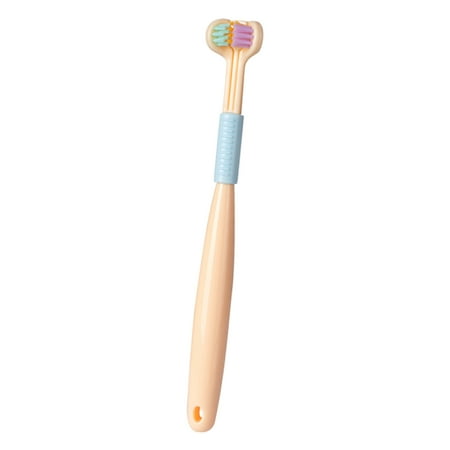 PWFE Children S Three Sided Toothbrush Macarone Three Sided C-Shaped Brush Head Middle Hair  Clean Teeth  Protect Gums And Scrape Tongue Coating(Yellow)