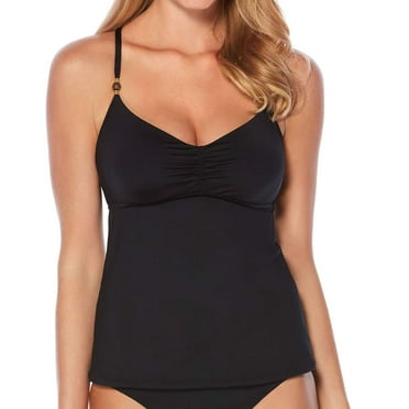 LAUNDRY BY SHELLI SEGAL Women's Solid Cinched Front Underwire Tankini, Black, S