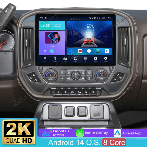 13.1" Touchcreen 8 Core 4 64GB Car Radio Stereo for Chevrolet Silverado 2014-2018 GMC Sierra 2014-2018 with CarPlay/Android Auto/4G LTE/GPS Nav/Wi-Fi/BT 5.0/SWC