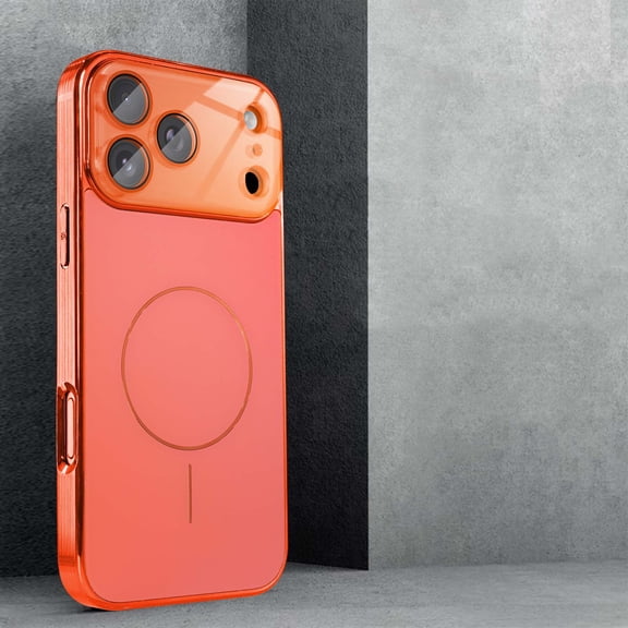 Magnetic For iPhone 17 Phone Case,Compatible with Mag-Safe,Built-in Lens Protector,Ultra Slim Glossy Hybrid Hard PC Metal Protection,Shockproof Anti-Scratch Phone Case,Orange