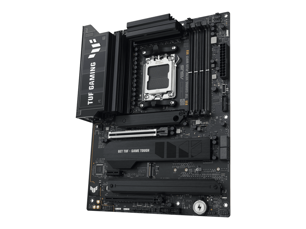 ASUS TUF GAMING X870E-PLUS WIFI7 AMD X870E ATX Motherboard with 16+2+1 80A Power Stages, DDR5 Support with AEMP, PCIe 5.0 x16 with PCIe Slot Q-Release Slim, Four M.2 Slots, WiFi 7 with ASUS WiFi Q-Ant