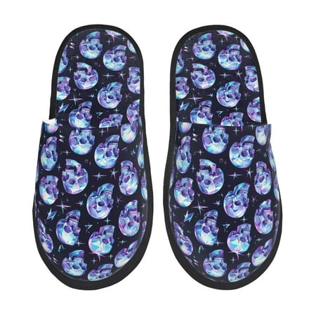 Balery crystal Skull Slient Indoor Furry Fleece Comfort House Shoes Soft Non-Slip Home Shoes Cotton slippers House Slippers-- Medium