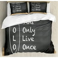 thumbnail image 1 of YOLO Queen Size Duvet Cover Set, Chalkboard Background Abbreviation Classroom Themed Illustration, Decorative 3 Piece Bedding Set with 2 Pillow Shams, Charcoal Grey Pale Brown White, by Ambesonne, 1 of 3