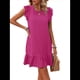thumbnail image 1 of Vestidos de Verano para Mujer, Cuello Redondo, Corta, Dobladillo con Volantes, Informal, Minivestido Rosa Rojo, XL, 1 of 7