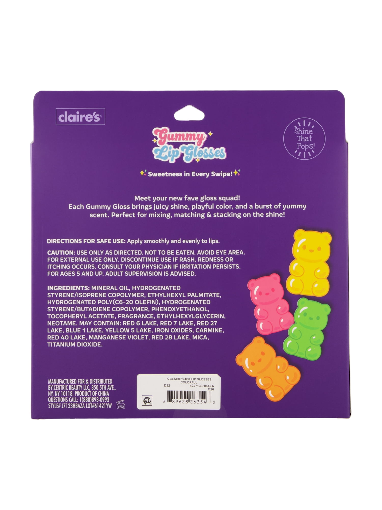 Claire's Gummy Lip Gloss 4 Pcs