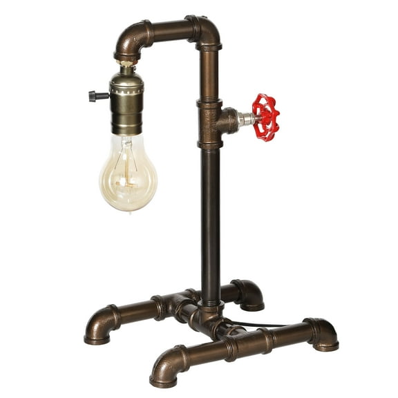 Retro Table Lamp, Industrial Steam Punk Lamp, Loft Style Rustic Bronze Metal Lighting, Pipe Desk Lamp (Bulb Not Included)