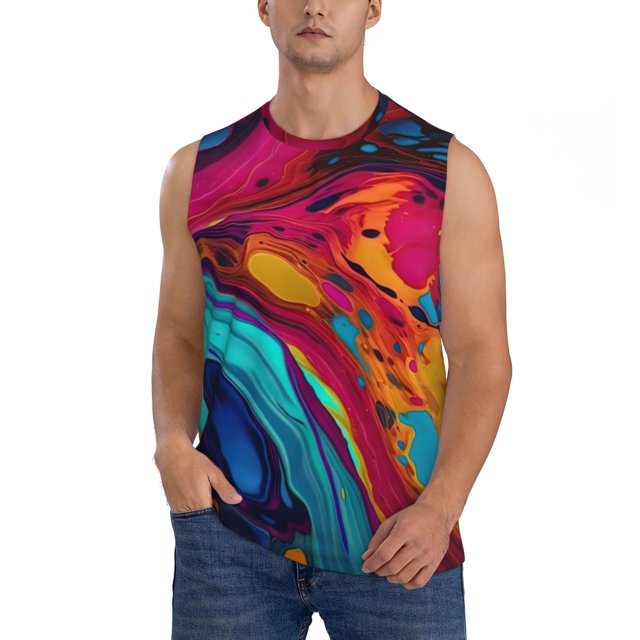 Fotbe Colorful Abstract Swirls Men's Camiseta sin Mangas Estampada para Hombres, Playera Casual para Gimnasio, Entrenamiento, Playa-X-Large