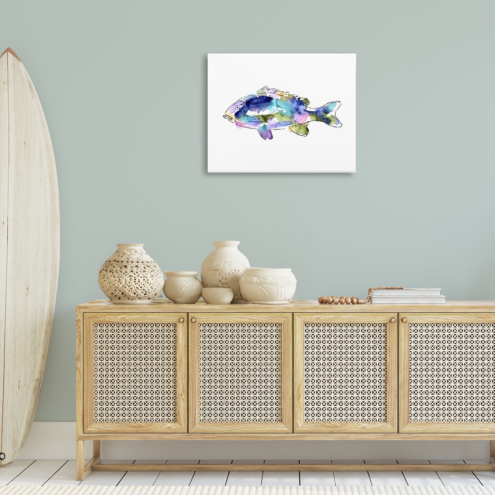 Stupell Industries Watercolor Style Fish Animals & Insects Painting Gallery Wrapped Canvas Art Print Wall Art, 30 x 24