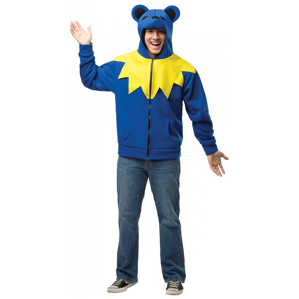 Grateful Dead Dancing Bear Hoodie Adult Costume Blue Yellow Collar L Xlarge