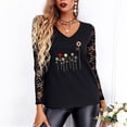 thumbnail image 4 of Moda mujer cuello en V ahueca hacia fuera encaje estampado manga larga camiseta otoño blusa Tops Fridja  czfsfas242, 4 of 7