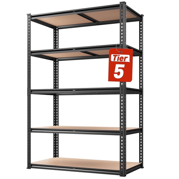 REIBII 35.6"L x 16"W x 72"H Heavy Duty Metal Storage Shelving Unit for Garage, 5-Tier Adjustable, 2050 lb Capacity, Black