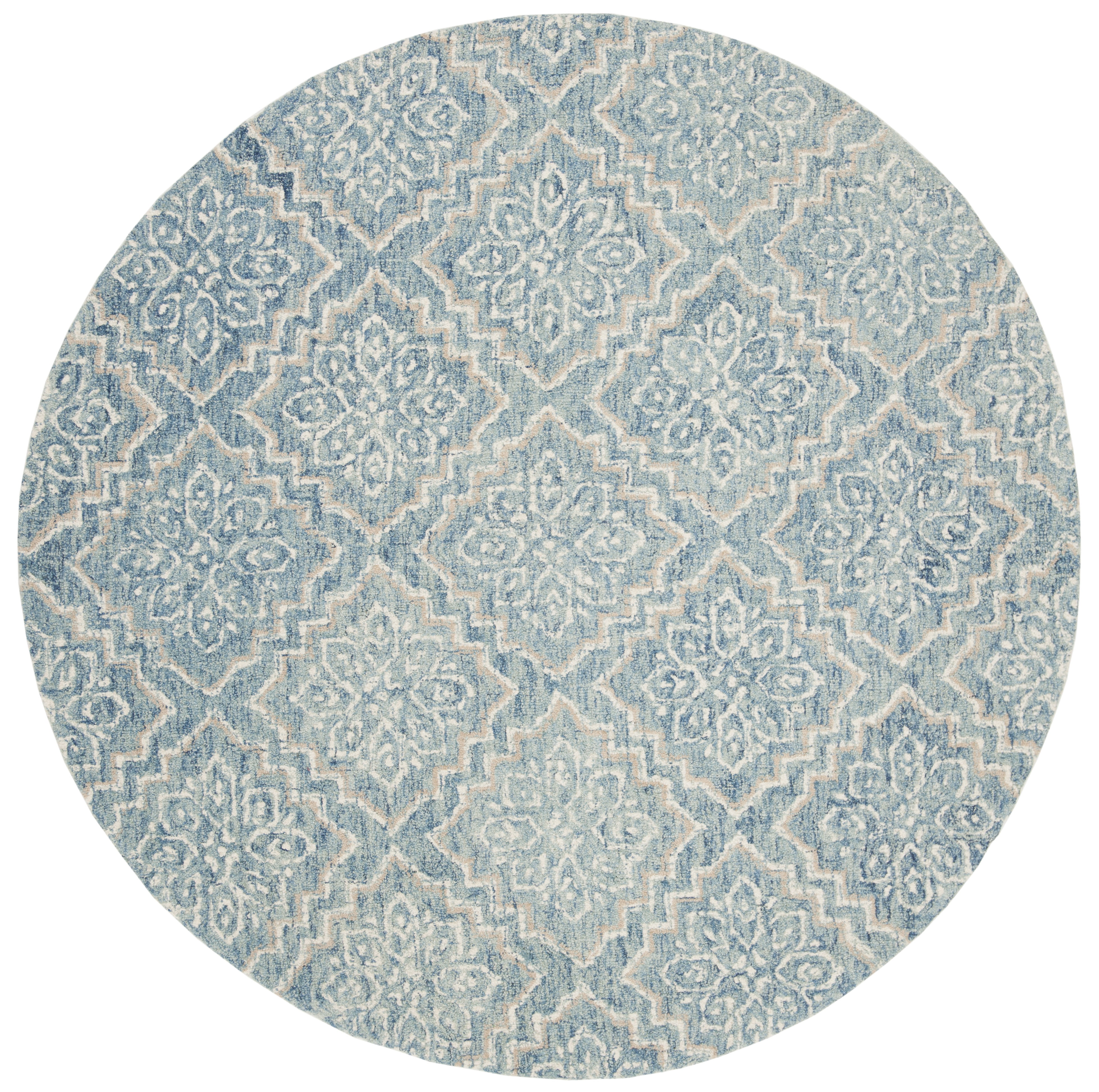 SAFAVIEH Abstract Drew Abstract Wool Area Rug, Blue/Gray, 6' x 6' Round