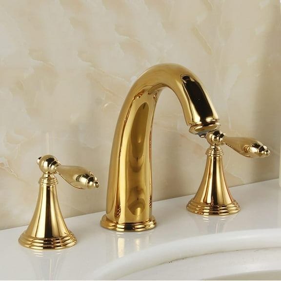 Bathroom Sink Faucet 3 Hole, Brass Sink Faucet Bathroom, Double Handles Bathroom Sink Faucet, Hot and Cold Water Faucet, 2 Lever Handles Bathroom Faucets, Gold