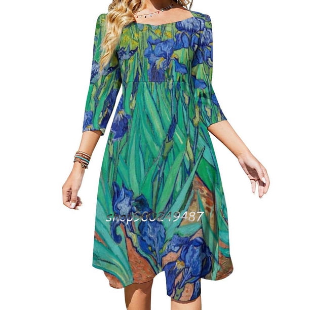 Vestido de escote cuadrado Irises-Vincent, bonitos vestidos holgados con estampados, elegante vestido de fiesta en la playa con flores de iris