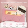 thumbnail image 3 of Hijob Twin Size Bed Frame for Girls/Kids with 2-Tier Storage Headboard, Velvet Upholstered Platform Bed with 2 Storage Drawers, Built in Charging Station & LED, Pink, 3 of 13